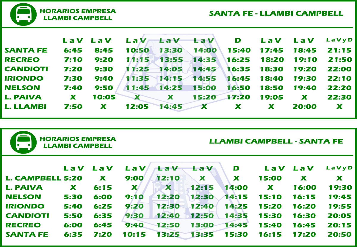 Horarios Colectivos Llambi Campbell